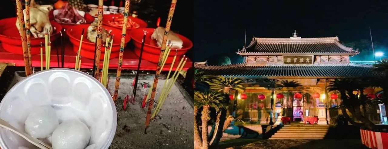 満月に見立てた元宵団子（げんしょうだんご）。元宵節で参拝者にふるまわれます。