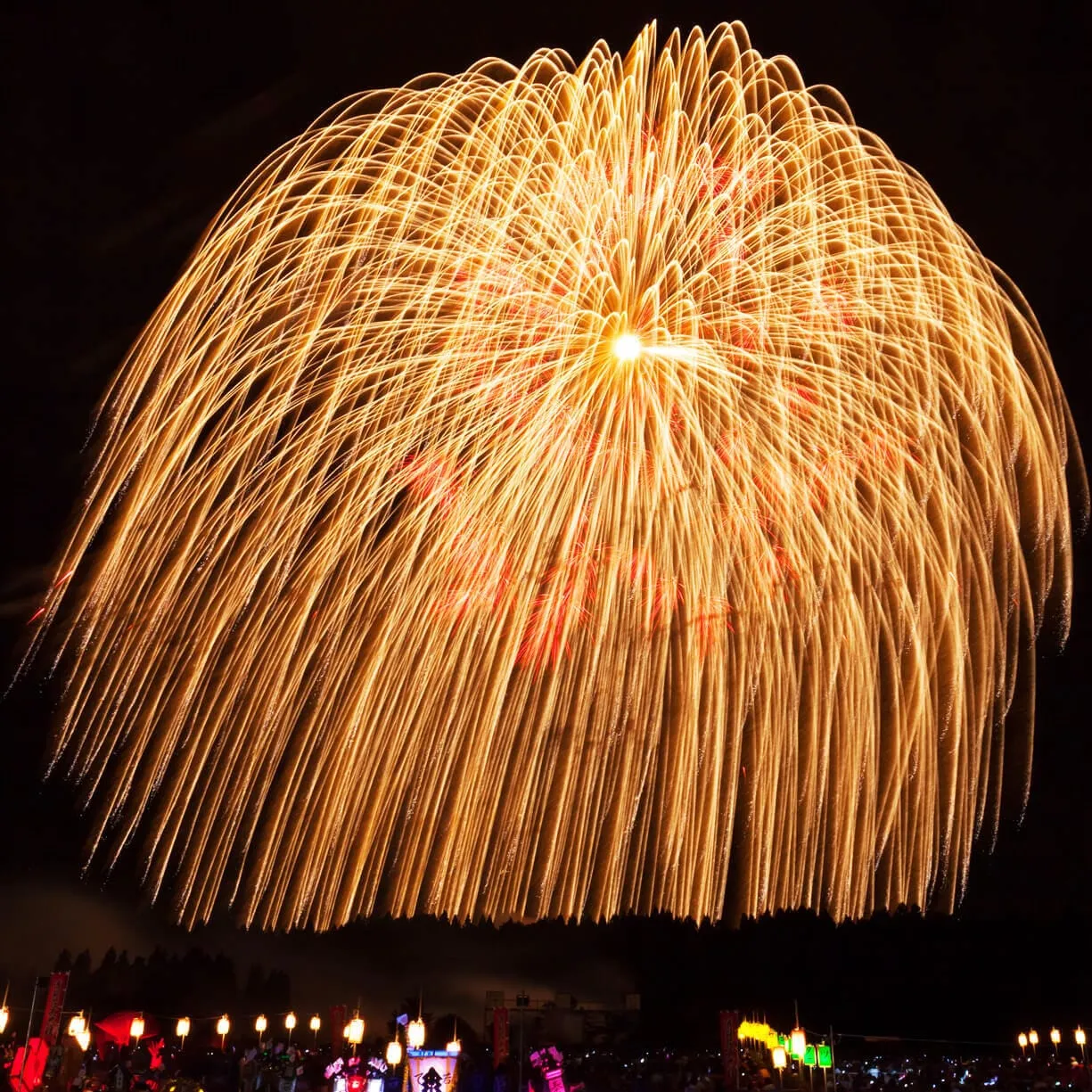 片貝の魅力は世界最大級といわれる正四尺玉。花火が開いた大きさは直径800mにもなる。