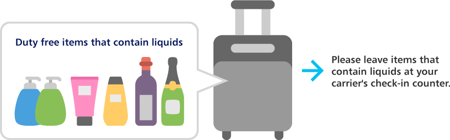 Duty free items that contain liquids Please leave items that contain liquids at your carrier's check-in counter.