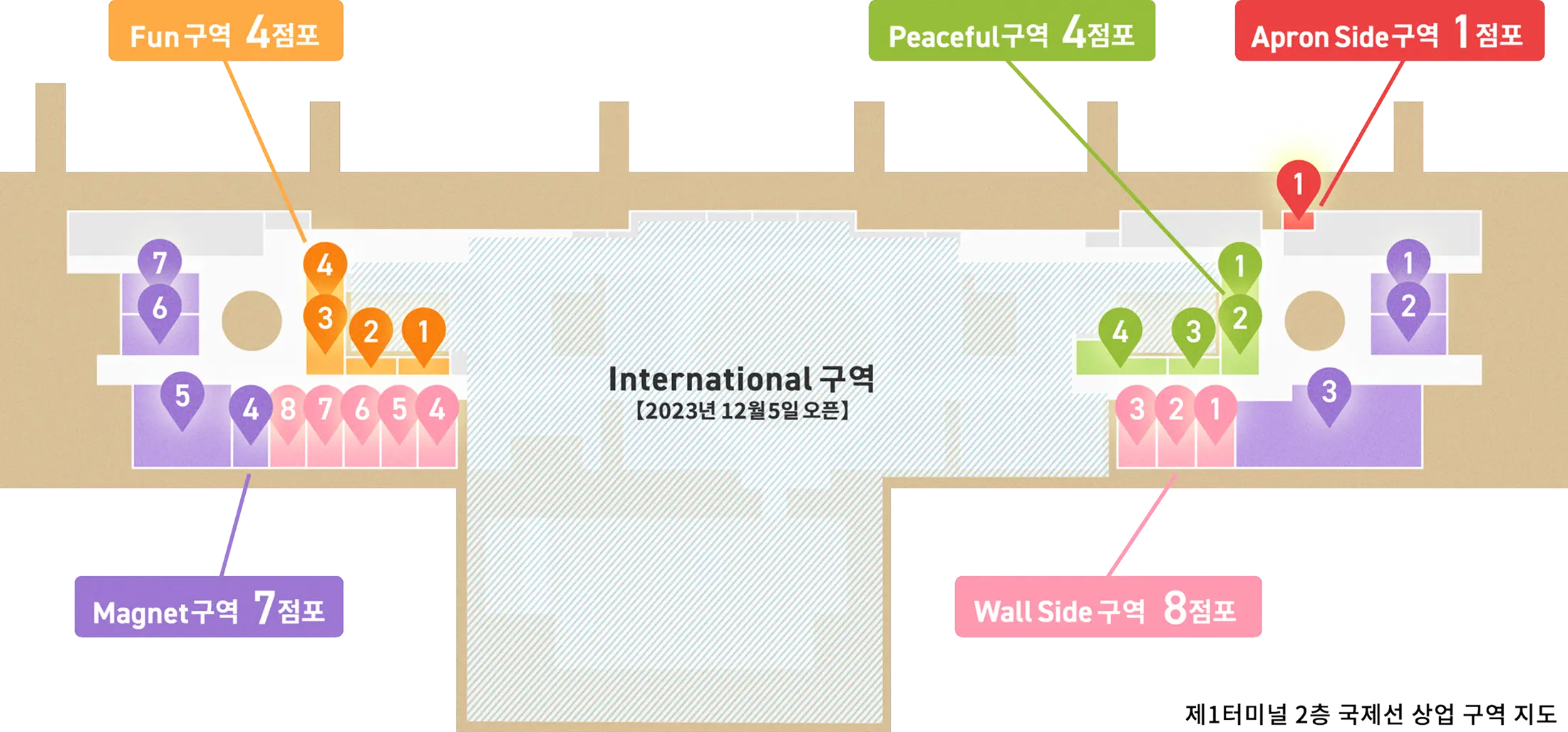 제1터미널 2층 국제선 상업 구역 지도